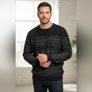 NWT J.Ferrar Men's Black and Gray Crewneck Sweater 100% Cotton